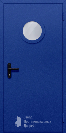 Фото двери «Однопольная с круглым стеклом (синяя)» в Жуковскому