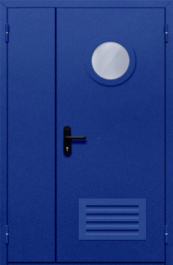 Фото двери «Полуторная с круглым стеклом и решеткой (синяя)» в Жуковскому