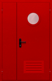 Фото двери «Полуторная с круглым стеклом и решеткой (красная)» в Жуковскому